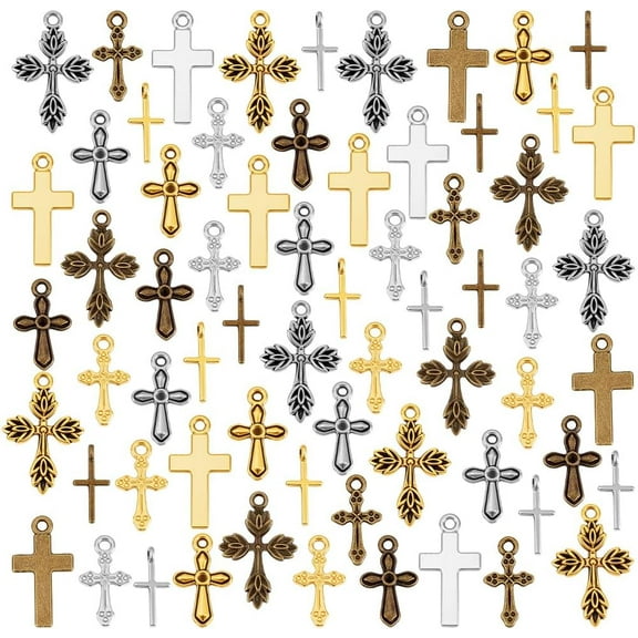 90pcs 5 Styles charms Pocket Crosses 3 Colors Keyrings Christian Key Chains for DIY Nativity Party Baptism Favors Sister Gifts Metal Decorative Bible Key Charms 17~25mm