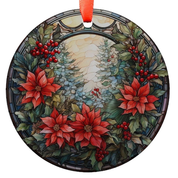 Christmas Ornament, Holiday Window Decoration, Festive Poinsettia Design, Unique Handcrafted Gift, Winter Home Decor, Holiday Keepsake, Xmas Tree Hanging Decoration, Seasonal Gift