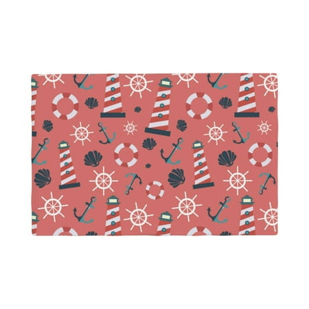 

Table Placemats Set of 6 - cute pink anchor lighthouse cartoon 12x18 In Faux Linen Double Heat Resistant Place Mats Cloth Indoor/Outdoor Placemats Washable Table Mats for Dining Kitchen Party