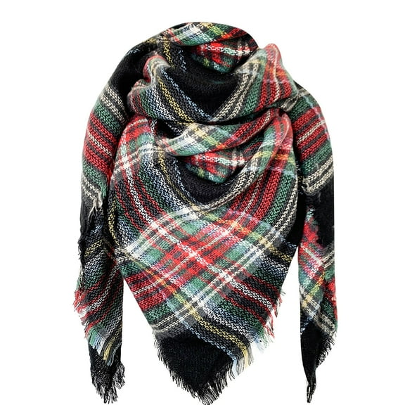 Dndkilg Womens Square Hiking Scarf Shawl Cover Up Pashmina Outdoor 140cm/55.12 inches Blanket Scottish Tartan Winter Christmas Poncho Check Plaid for Women Men Cozy Scarves Black