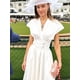 thumbnail image 4 of Vestido largo liso con escote en V y cintura alta para mujer, vestido largo elegante con mangas voladoras y corte en A, vestidos de fiesta de verano para mujer, 4 of 5