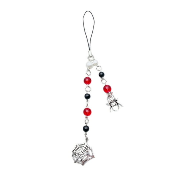 UNTERING Mobile Phone Chain Handmade Beaded Phone Chain Halloween Spiderweb Cellphone Charm Colorful Keyring Pendant Keychain Jewelry Accessory