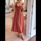 thumbnail image 5 of Vestido A Rayas para Mujer, con Tirantes Finos, y , Fluido Rojo Ladrillo M, 5 of 8
