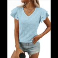thumbnail image 1 of Camiseta de Verano para Mujer, Cuello en V, Volantes, Corta, Calada, Azul , L, 1 of 9