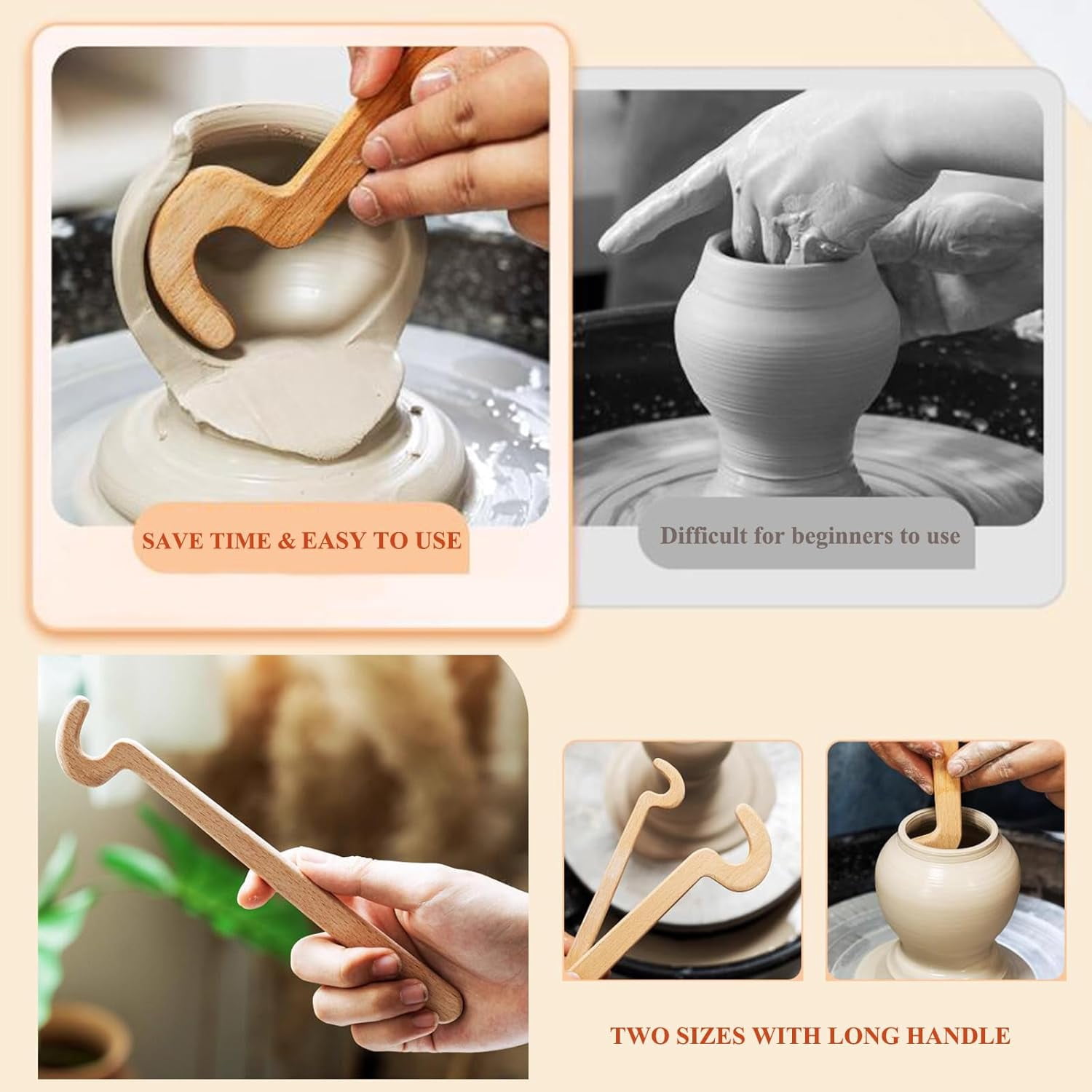 ABPETE Cup Pottery Clay Tools with Long Grip Handle,Vase Pots Making Clay Sculpture Tool Ceramic Throwing Stick for Pottery Shaping Molding(2Pcs)