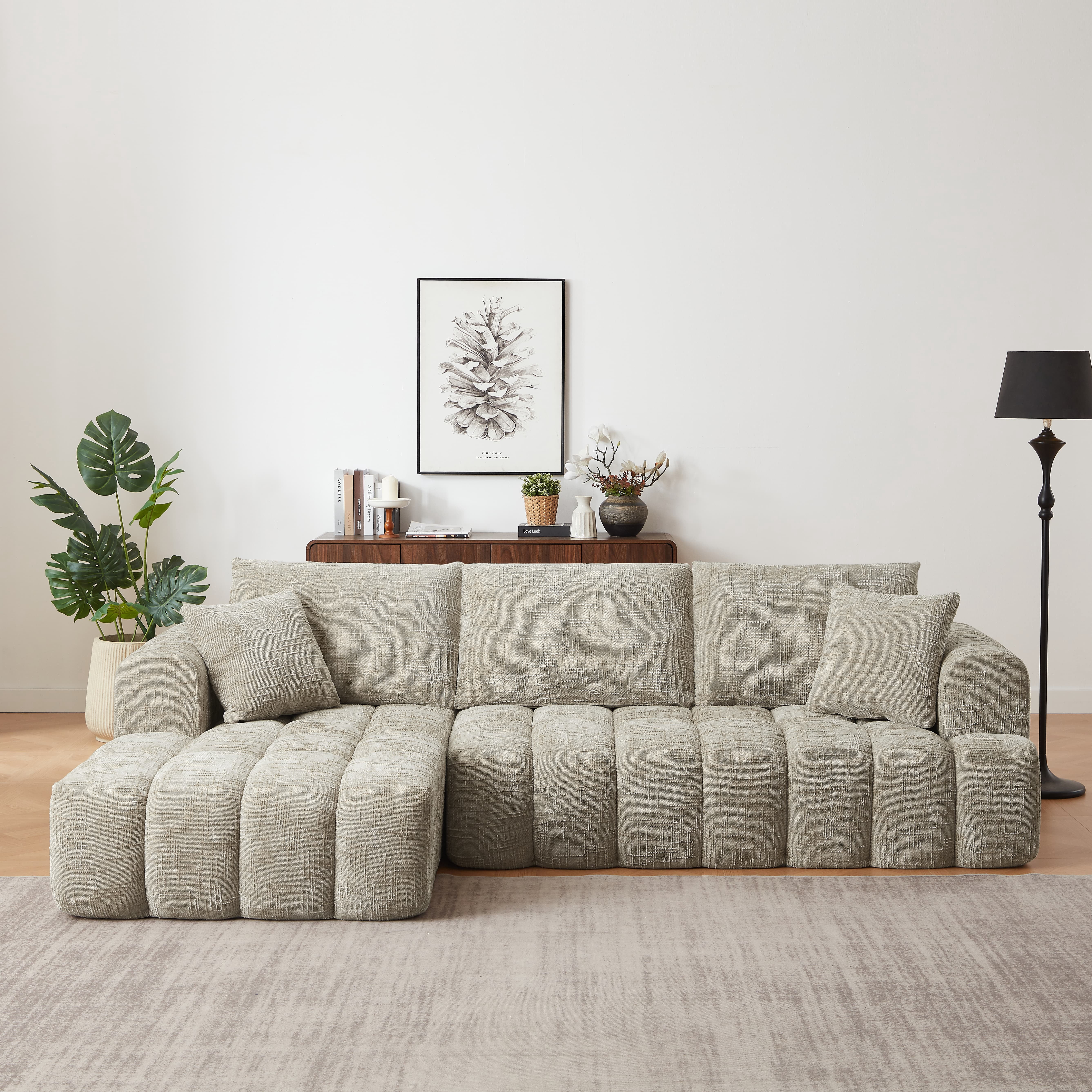 Aukfa 108" L-Shaped Oversized Sectional Sofa, Oversized Cloud Sectional Couch with Chaise & 2 Pillow, No Assembly Sponge Sleeper Couch for Living Room,Khaki
