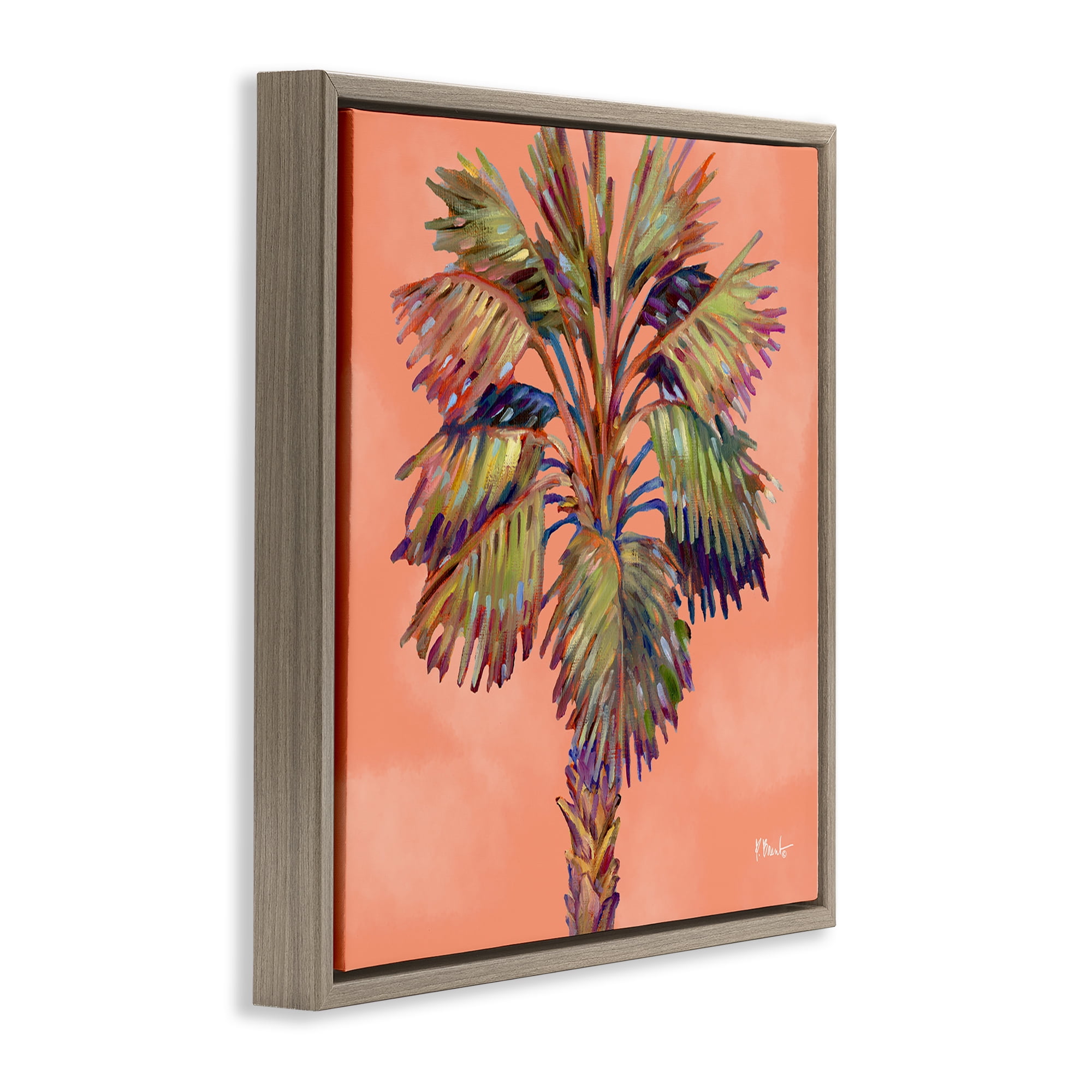 Stupell Industries Bondi Beach Palm Plants & Flowers Painting Brown Floater Framed Canvas Art Print Wall Art, 18 x 18