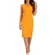 thumbnail image 2 of Vestido de tubo sin mangas de V cuello para mujeres Inspire Chic, vestido de lápiz con cinturón para el trabajo, color naranja brillante, talla S, 2 of 5