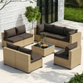 thumbnail image 6 of Poteban Patio Furniture Sets, Modular Rattan Outdoor Patio Sectional Furniture Sofa Set, Yellow Wicker Patio Conversation Set for Backyard,9PCS, 6 of 7