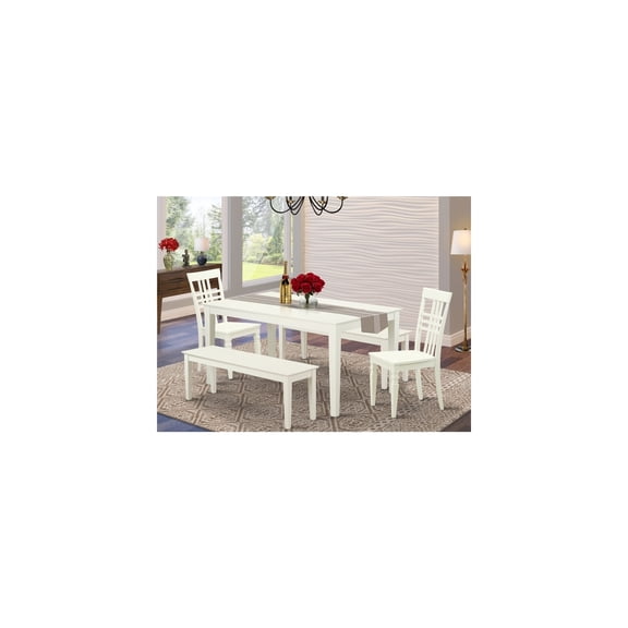 6-Person Dining Set - Linen White Table & 2 Chairs, 2 Benches