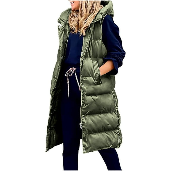 Patlollav Flash Picks 65% off Women Long Jacket Warm Pocket Hooded Coat Winter Sleeveless Down Parkas