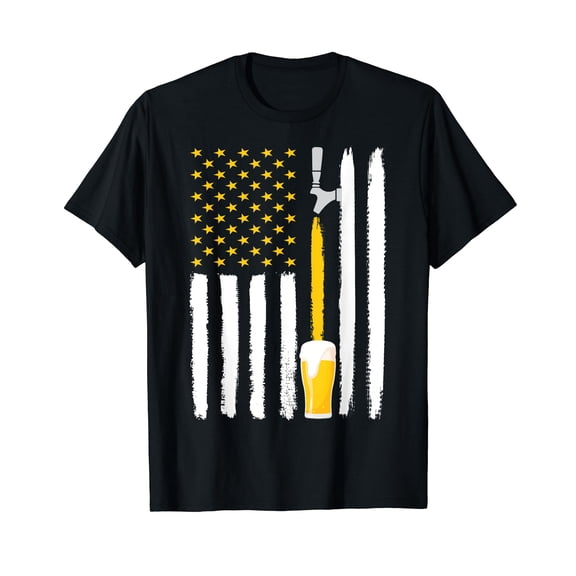 Craft Beer American Flag USA Cotton Black T-Shirt, 4th July Brewery Cotton Black T-Shirt