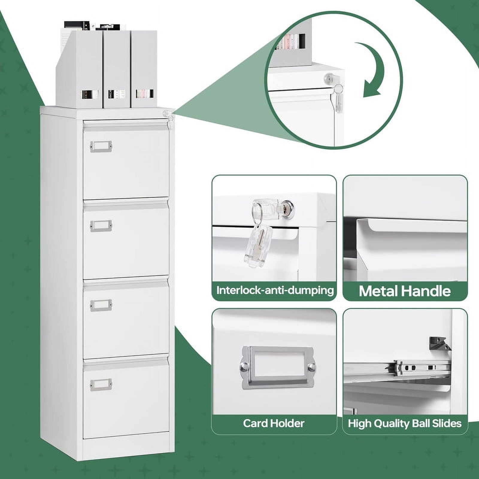 MIIIKO 4 Drawer File Cabinet,Metal Vertical Filing Cabinets with Lock,Storage A4/F4/Letter/Legal for Home Office-Assembly Required (4 Drawer-White)
