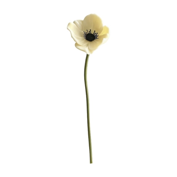 11.8" Real Touch Cream White Artificial Anemone Flower - PU Fake Poppy Stem for Home Vase, Wedding Bouquet, Table Centerpiece & Spring Decor
