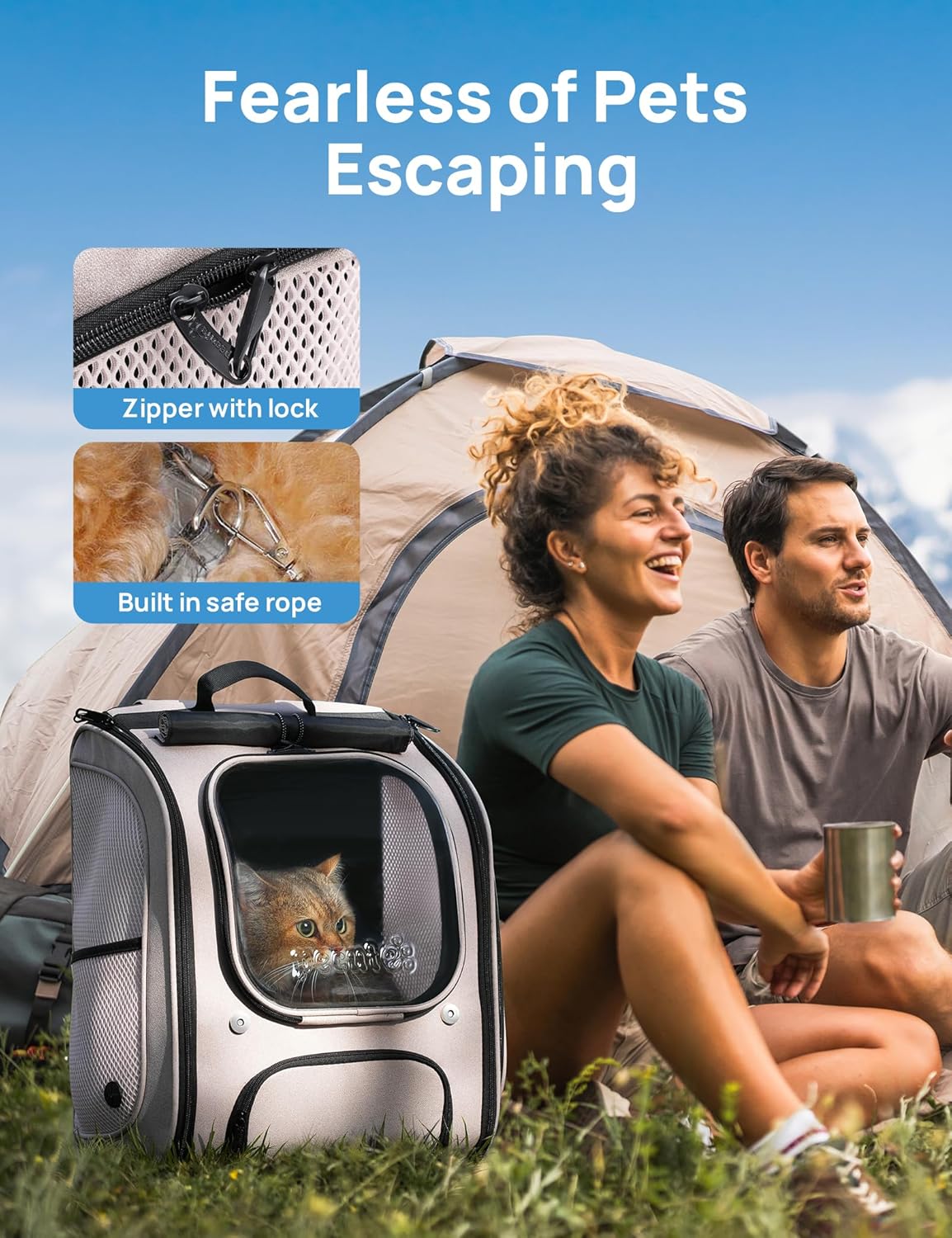 Cat Backpack Carrier, Large Space Cat Bubble Backpack, Breathable Cat Carrier, Shaded Dog Backpack Carrier, Ergonomic 3D Design for Travel, Hiking, Walk, Suitable for Shopping, Car, Vet, Gray
