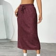 thumbnail image 2 of Womens Plus Size Petite Sport Knit Side-Slit Skirt Cotton Skirts Trendy Elastic Waist Drawstring Long Skirts with Slit, 2 of 7
