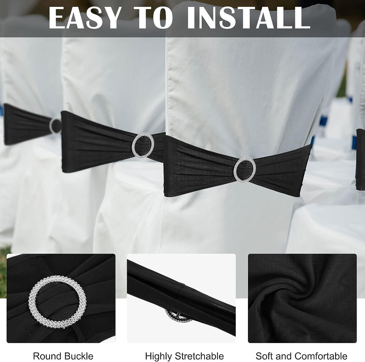 200 Pcs Spandex Chair Sashes Bulk Wedding Chair Sashes Bows with Buckle