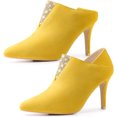 thumbnail image 2 of Botines de tacón de aguja con punta estrecha y diamantes de imitación para mujer Amarillo 39, 2 of 7