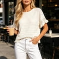 thumbnail image 2 of cfhntfmh Women's Short Sleeve Sweaters Tops Oversized Summer Casual Ruffled Hem Knit Pullover Crochet Blouses Cute Tops, 2 of 7