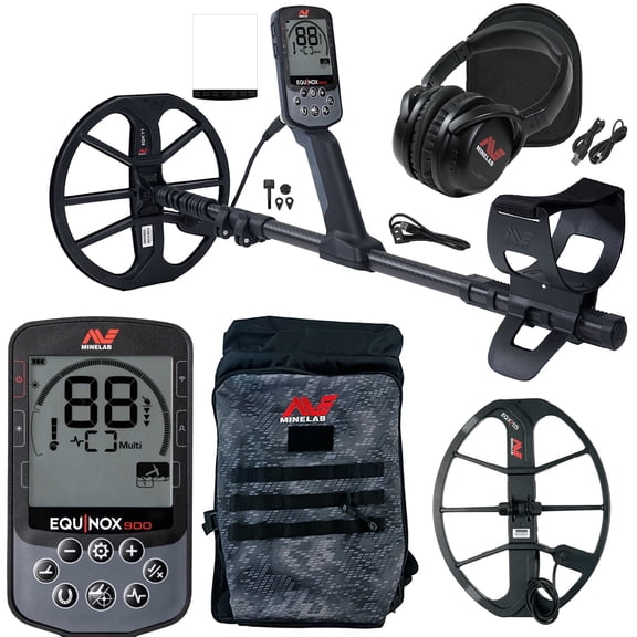 Minelab EQUINOX 900 Metal Detector Bundle w/ 6”, 11”, 15” Coils, ML85 Headphones & Backpack