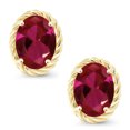 thumbnail image 3 of Gem Stone King 14K Yellow Gold Red Created Ruby Twist Stud Earrings for Women Men (2.30 Cttw, Oval 8X6MM), 3 of 5