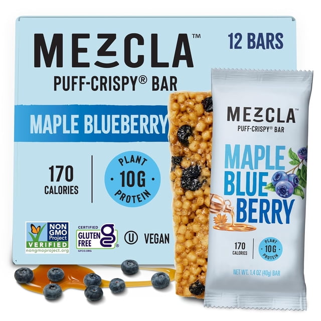 Vegan Protein Bars, Gluten Free Snack Made with Pea Protein, Organic Vanilla, Blueberries and Other Premium Ingredients, Healthy Snacks, Maple Blueberry, 10g of Protein, 12 Pack