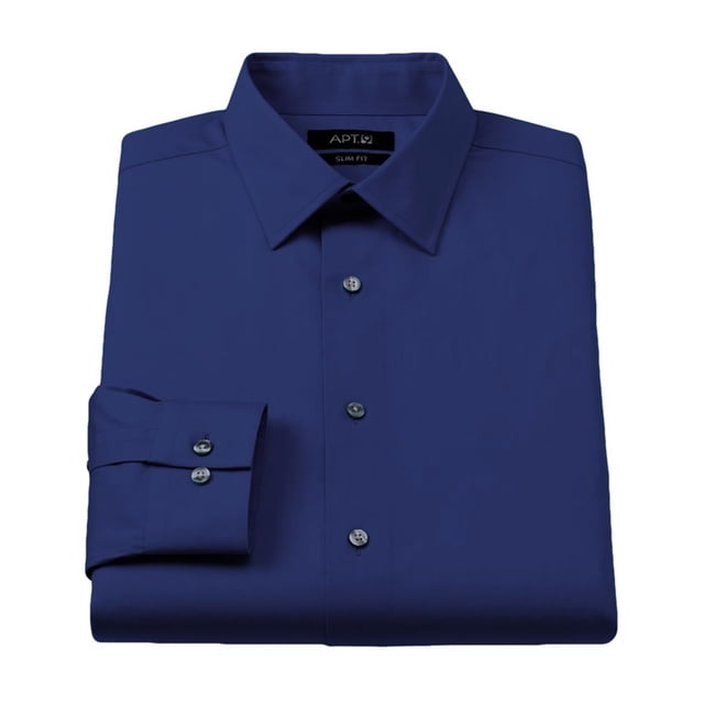 Apto. 9 Camisa de vestir delgada y el?stica con botones para hombre, azul, cuello de 17" y manga de 32-33" Apt. 9 Botones al frente