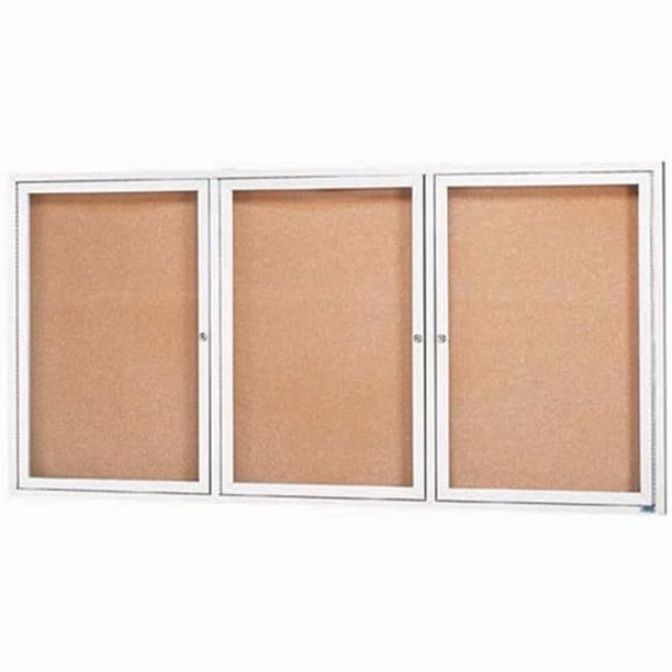3Door Enclosed Bulletin Board Aluminum Frame White