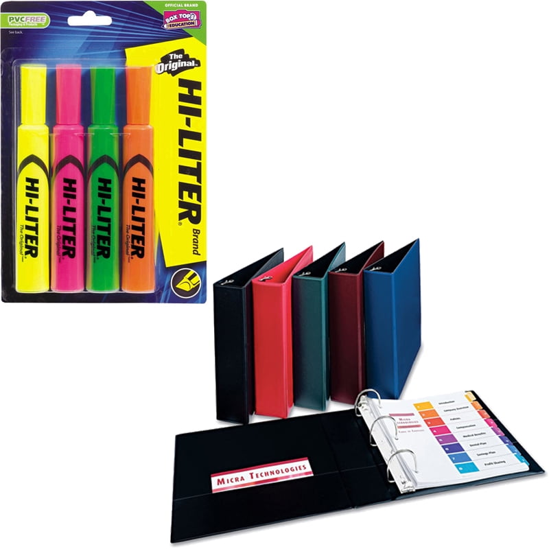 Avery Desk Style Hi-Liter, Assorted Colors, 4 pack and Avery Durable Binder with EZ-Turn Ring, 2" Capacity Bundle