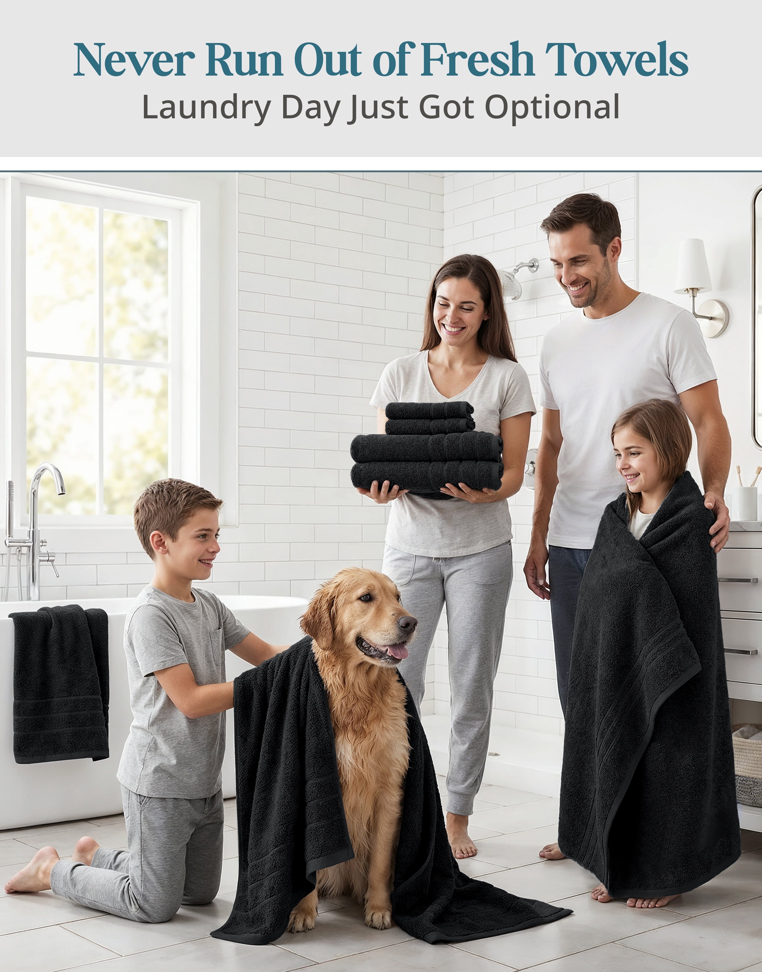 Casa Platino 12 Piece 100% Cotton Towel Set - Includes Bath Towels, Hand Towels & Washcloths - Soft & Durable Towels for Everyday Use - Black