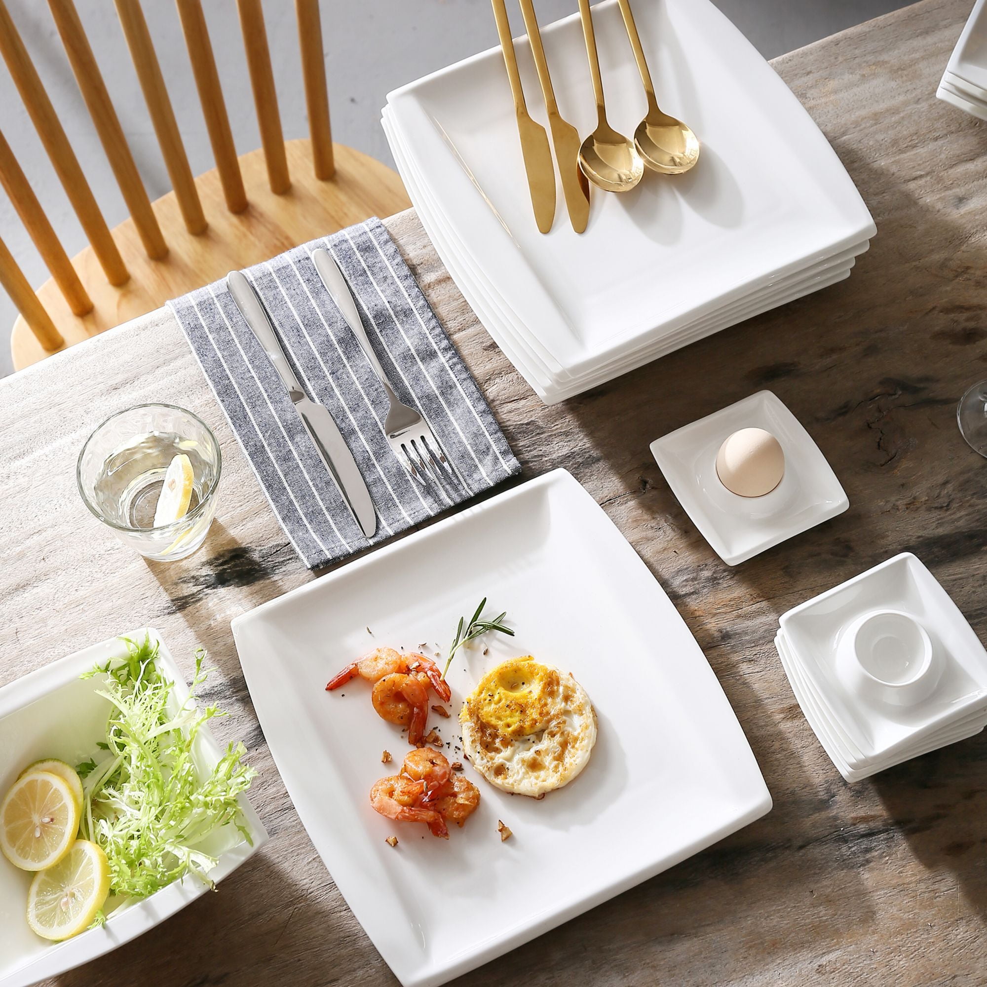 MALACASA Series Nori 16-Piece Bone China Dinnerware Set White