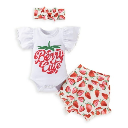 

TAIAOJING Toddler Baby Girl Clothes Boys Summer Letter Pattern Short Sleeve Bodysuit Romper Tops Floral Shorts Pants Headband 3PCS Set Outfits For Girl 18-24 Months