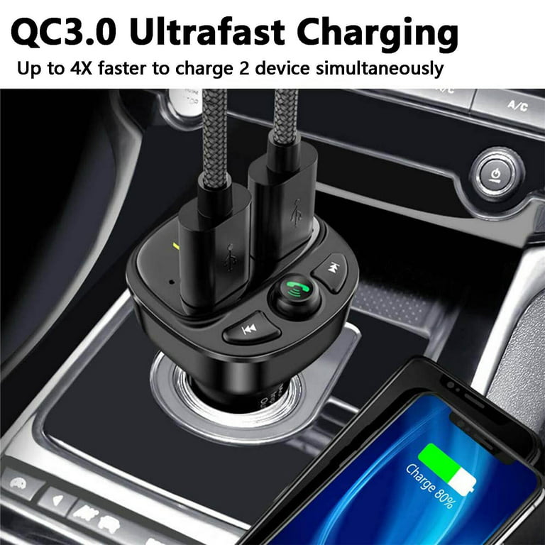 Fm Transmitter Auto Bluetooth,HIDOU Wireless Bluetooth 5.0 Car Radio  Adapter Receiver Car Kit with Bass,7 Color Light,QC3.0 PD 30W Fast  Charge,Siri