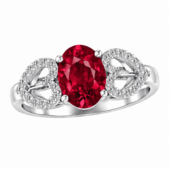 AoneJewelry 1.40 Carat Ruby & Heart Shape Diamond Gemstone Ring In 14K White Gold