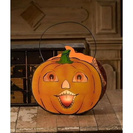 Mr. Pumpkin Halloween Lantern, Tin, Orange