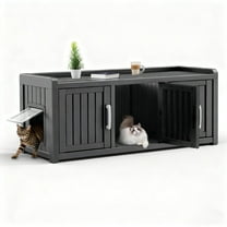 Decksplore Hidden Cat Litter Furniture (46.9"x17.6"x17.8"), HDPE Cat Cabinet, Three-Door, Cat Litter Box Storage for Bedroom, Courtyard (Black)