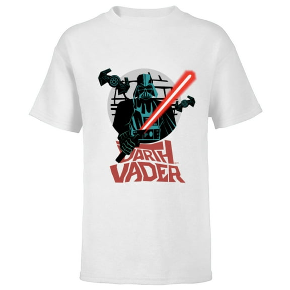 Star Wars Darth Vader with Lightsaber Block Print Style - Short Sleeve T-Shirt for Kids - Customized-White