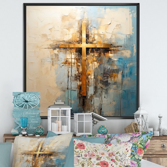 Designart "Gilded Spiritual Minimalism II" Religious Landscape Floater Framed Wall Art Prints