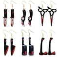 thumbnail image 1 of Pendientes de tijera Rojo Verde 6 pares de cuchillo manchado de sangre de Halloween, 1 of 5