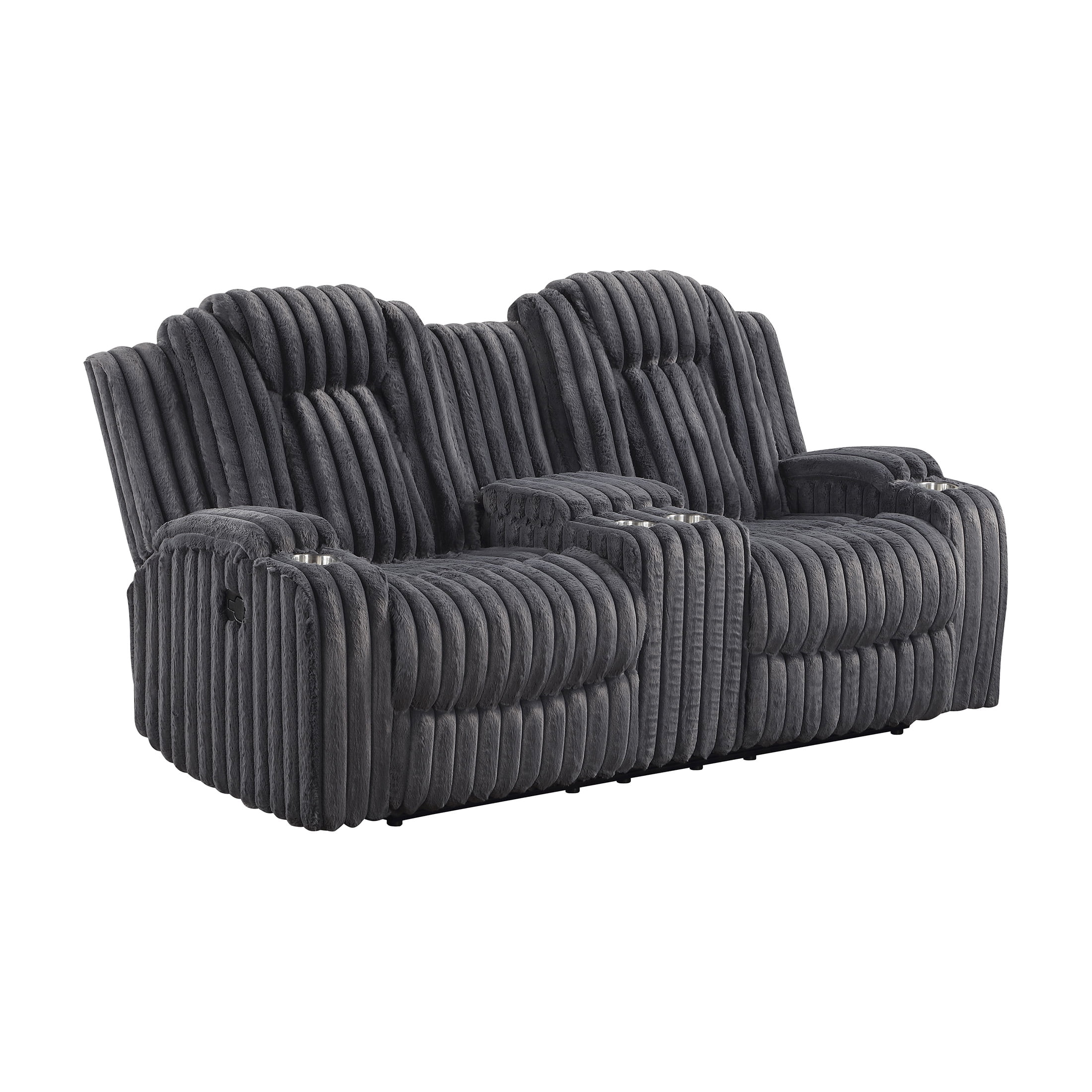 OakvillePark Lumora Corduroy Manual Double Reclining Love Seat with Center Console and Cup Holders, Dark Gray