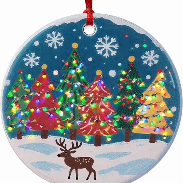 2pcs Circular Ceramic Gift Pendant Craft Hanging Decoration Family Keepsake Round White Porcelain(deer)