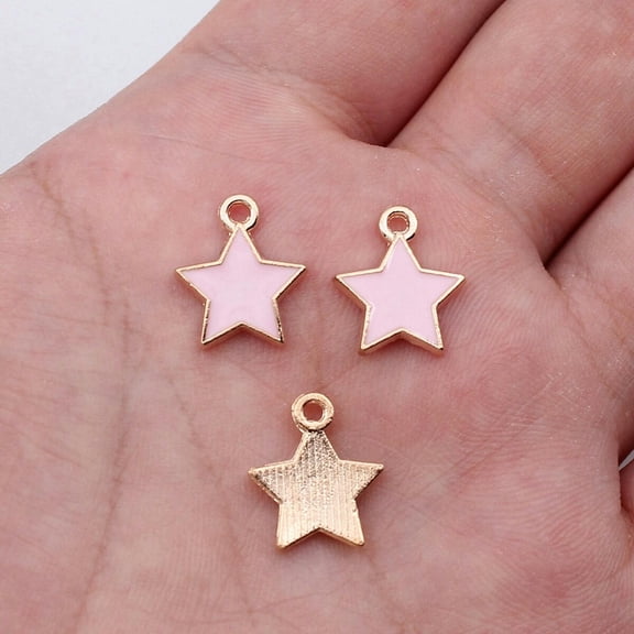 HOOUN 120 Pcs Multicolor Alloy Enamel Star Charms Pendant 15X12MM Diy Making D20111-Pink