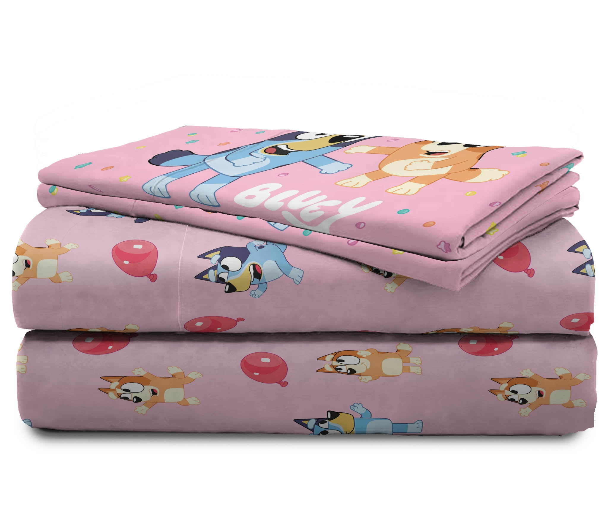 Bluey Balloon Party 4-Piece Queen Sheet Set, Polyester, Pink, BBC Studios