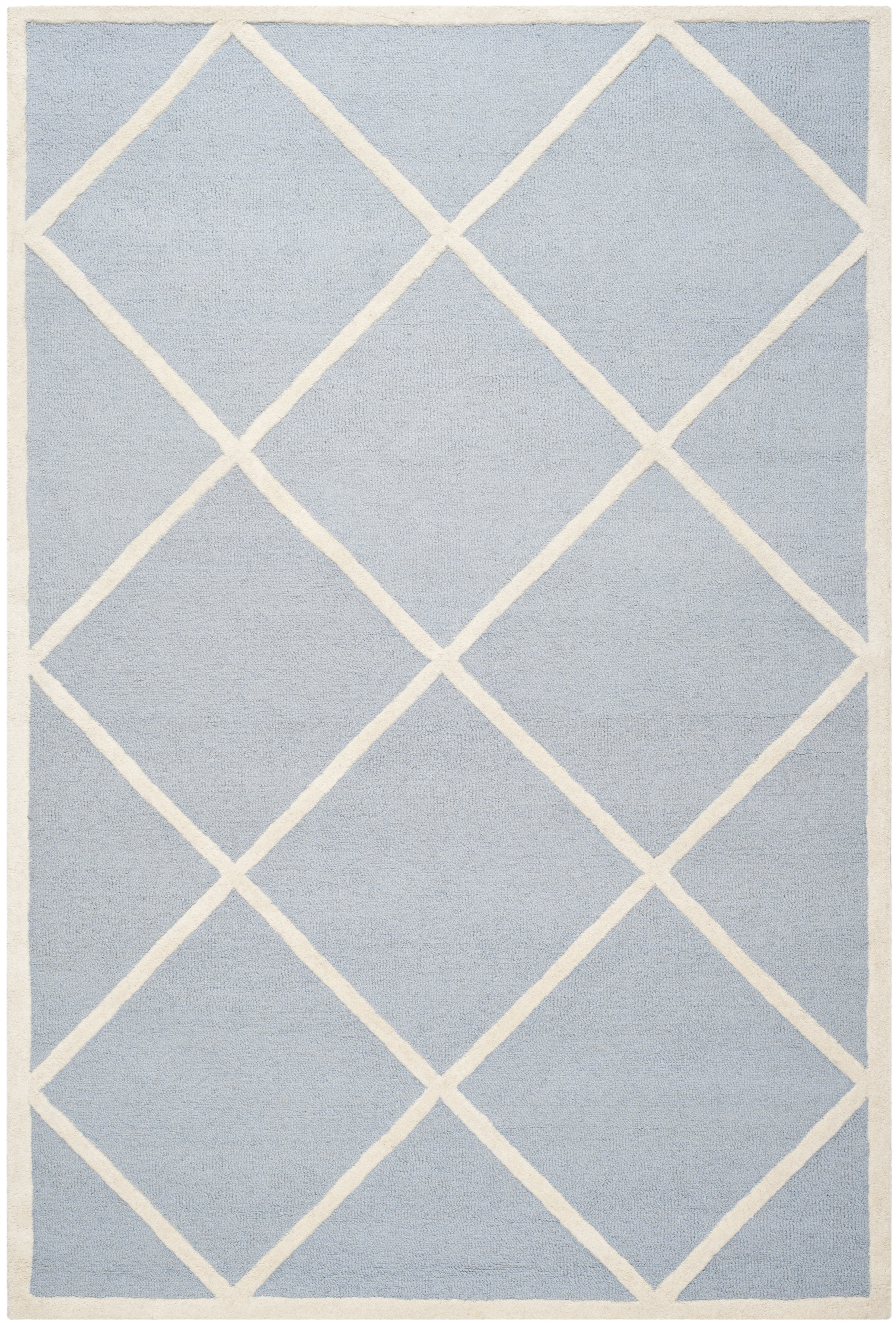 SAFAVIEH Cambridge Kennedy Geometric Diamonds Wool Area Rug, Light Blue/Ivory, 6' x 9'