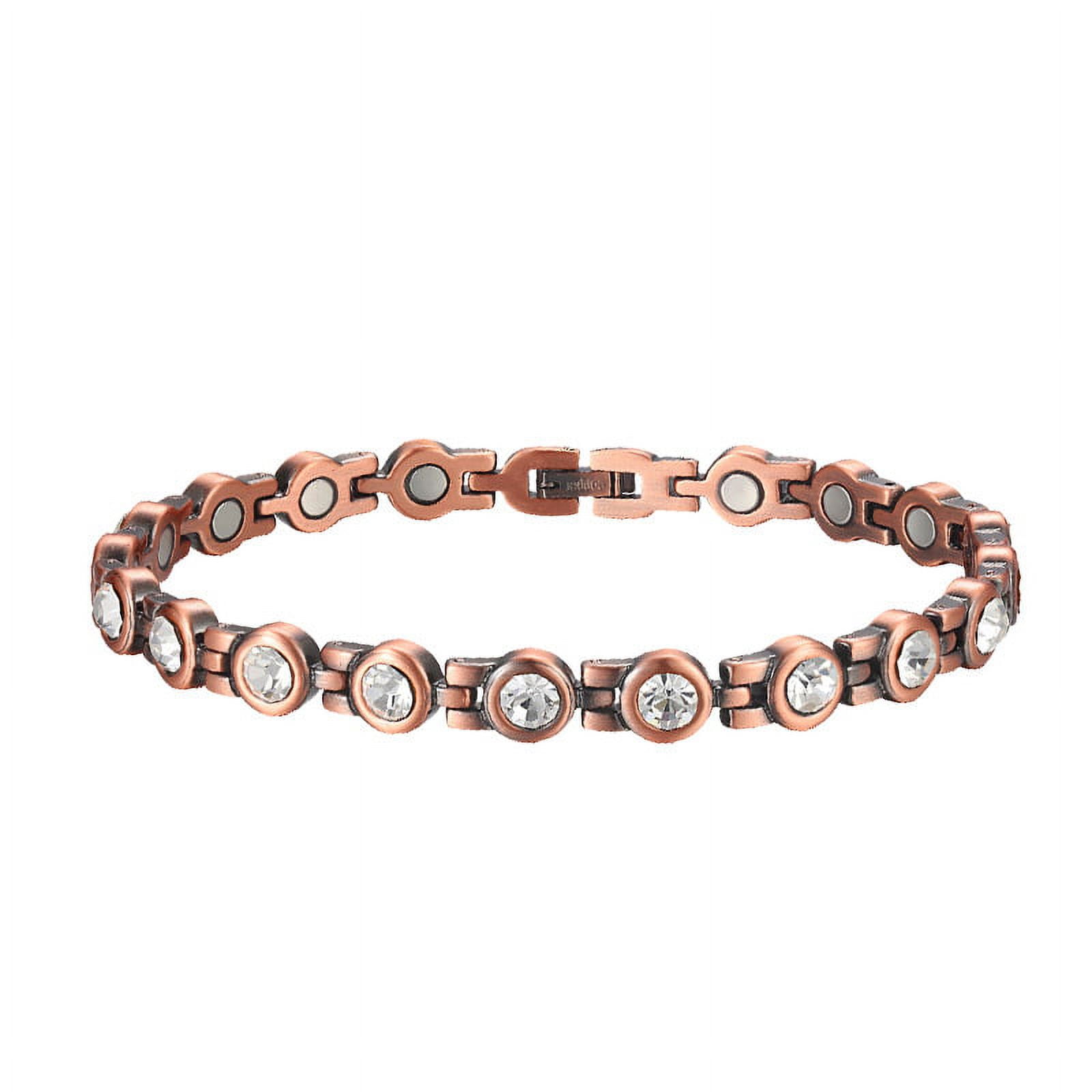 Wollet Pure Copper Magnetic Anklets for Women, 9.5  inches, Cubic Zirconia Ankle Bracelets, Vintage Copper Jewelry,Gift for Mom Wife