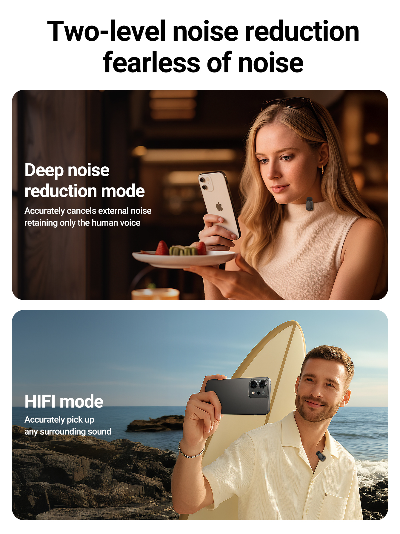 ACEFAST Mini Dual Wireless Lavalier Mics, 4H Single/20H with Case, Deep Noise Cancellation, Ideal for Podcasting/Live Streaming/Meetings