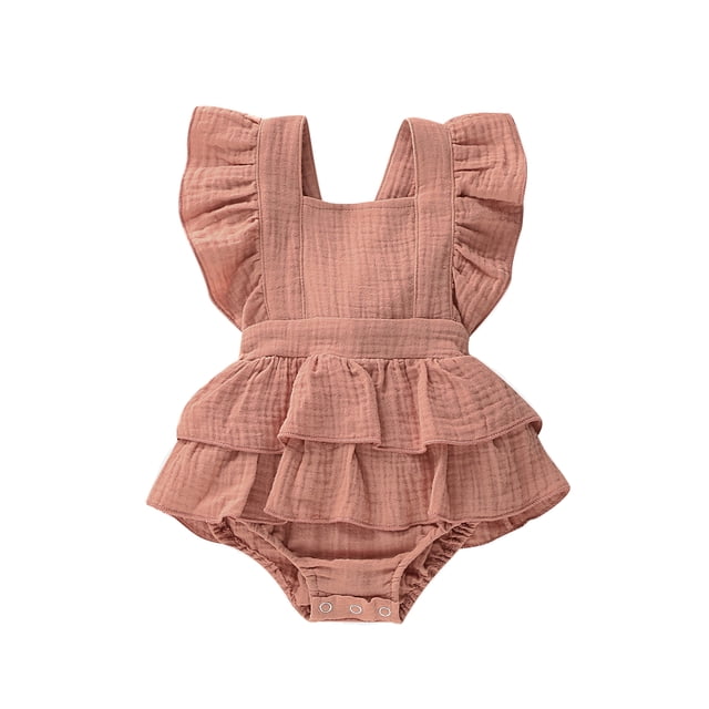 Faithtur Baby Girls Sleeveless Ruffle Romper, Backless Solid Color Jumpsuit, Cute Summer One-piece Clothes