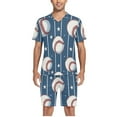 thumbnail image 5 of joogoo Men's Pajama Set Sport Baseball Star Stipes V-Neck Pj Shorts Set 2 Piece Loungewear Sleepwear M, 5 of 7