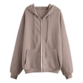 thumbnail image 5 of DHFJKG Womens Zip Up Hoodies Sweatshirts Coat Oversized Solid Color Long Sleeved Pockets Drawstring Casual Hooded Jacket For Spring Autumn Winter Comfort Tops, 5 of 5