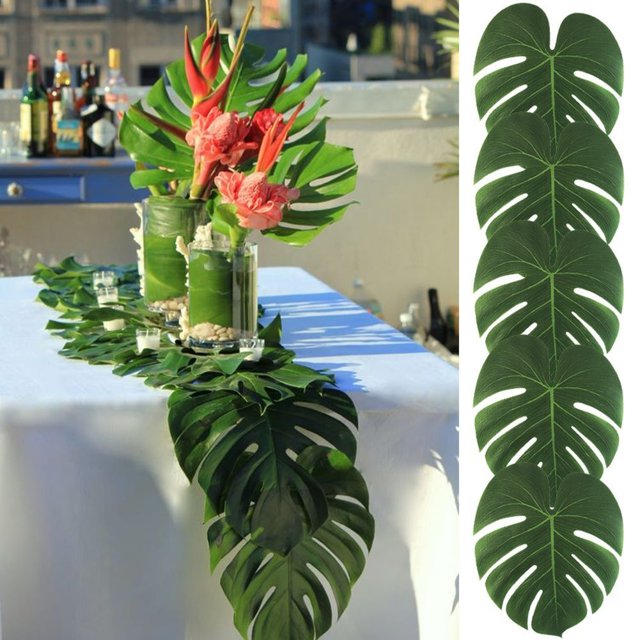 Gwong Decoración hogareña 12 unids artificial tropical monstera de hojas de la fiesta de la fiesta de la boda Decoración Gwong 98911